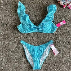 NWT 10 Lilly Pulitzer Pico aelin turquoise crinkle oasis bikini gingham swim